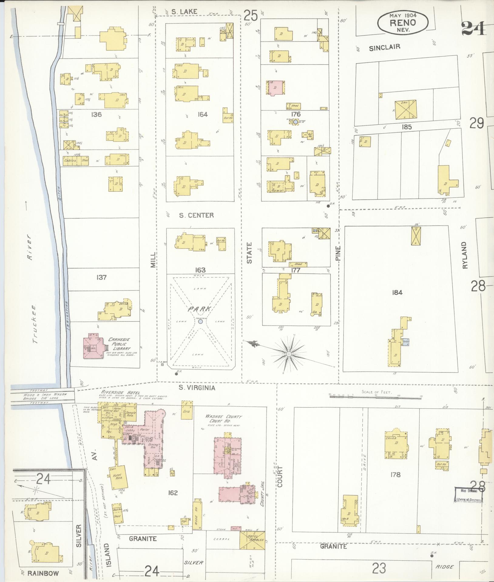 Sanborn Fire Insurance Map from Reno, Washoe County, Nevada (1904), Sheet #0024 - Complete Map Set gallery image, historic Sanborn map, vintage wall art, Nevada Nevada