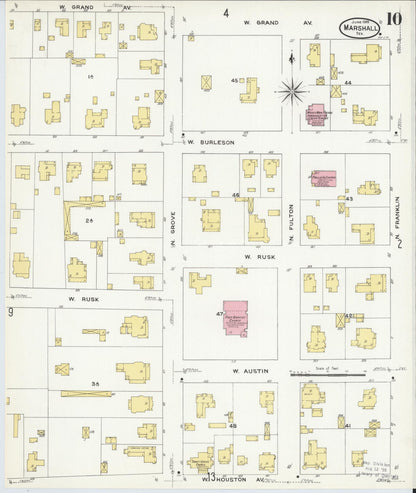 Sanborn Fire Insurance Map from Marshall, Harrison County, Texas (1909), Sheet #0010 - Complete Map Set gallery image, historic Sanborn map, vintage wall art, Texas Texas