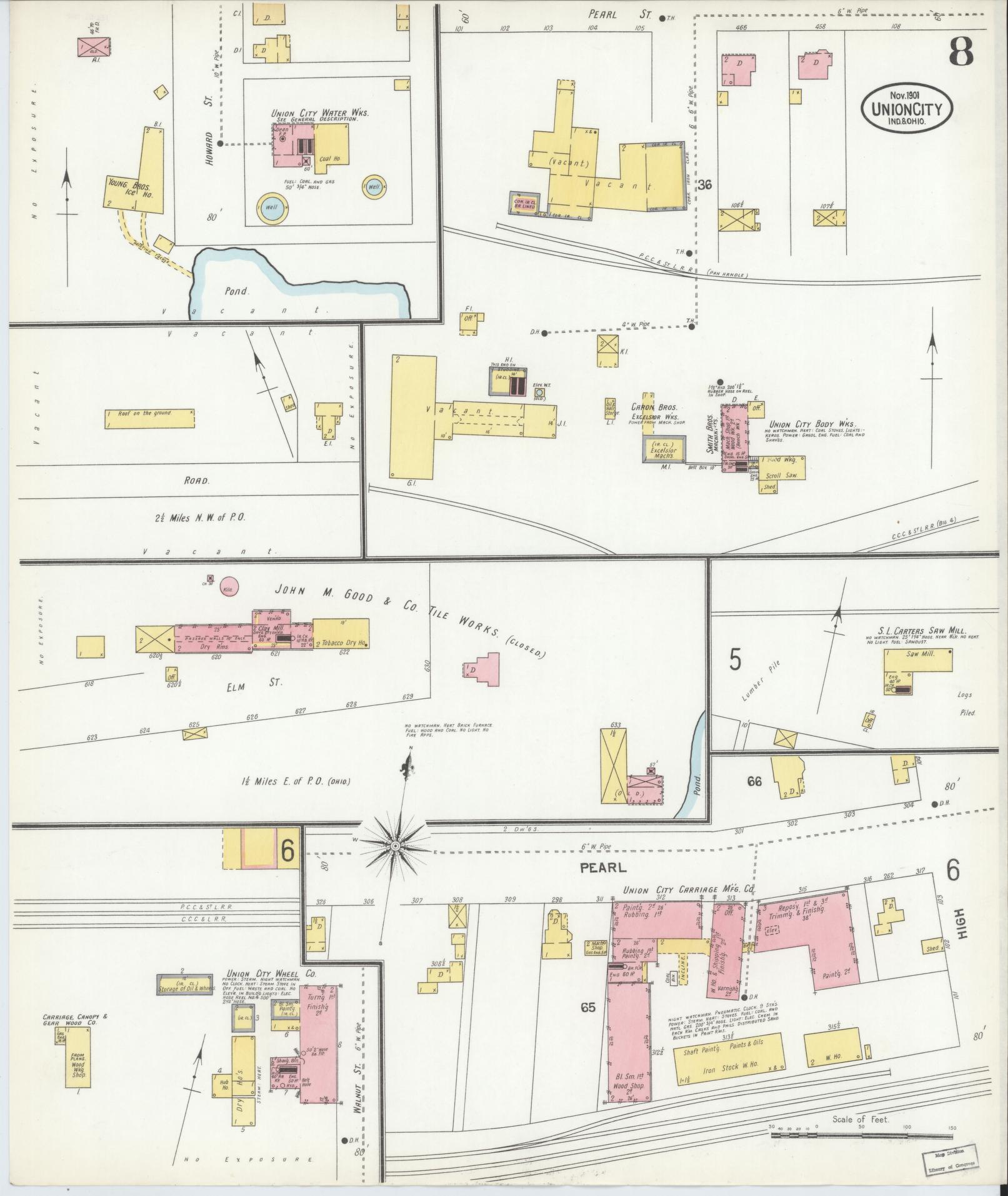 Sanborn Fire Insurance Map from Union City, Randolph County, Indiana (1901), Sheet #0008 - Historic Sanborn Fire Insurance Map Print, vintage old map wall art, antique decor, genealogy gift, Indiana Indiana map
