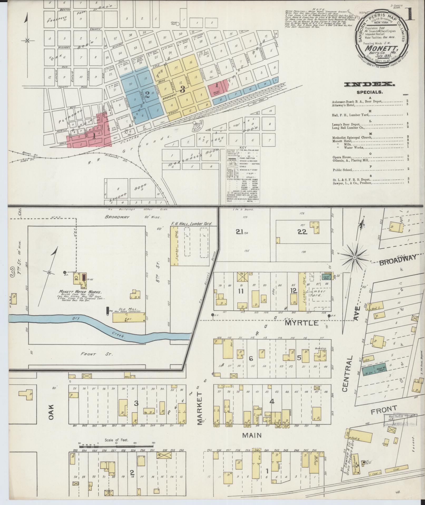 Sanborn Fire Insurance Map from Monett, Barry County, Missouri. (1893) – Historic Sanborn Fire Insurance Map Print