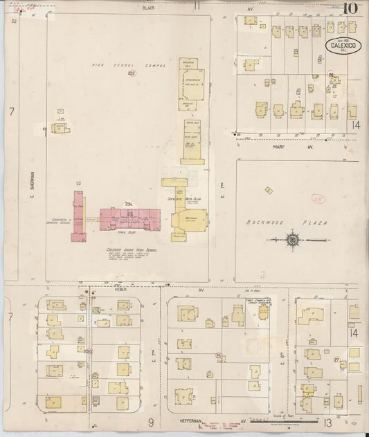Sanborn Fire Insurance Map from Calexico, Imperial County, California (1949), Sheet #0010 - Historic Sanborn Fire Insurance Map Print, vintage old map wall art, antique decor, genealogy gift, California California map