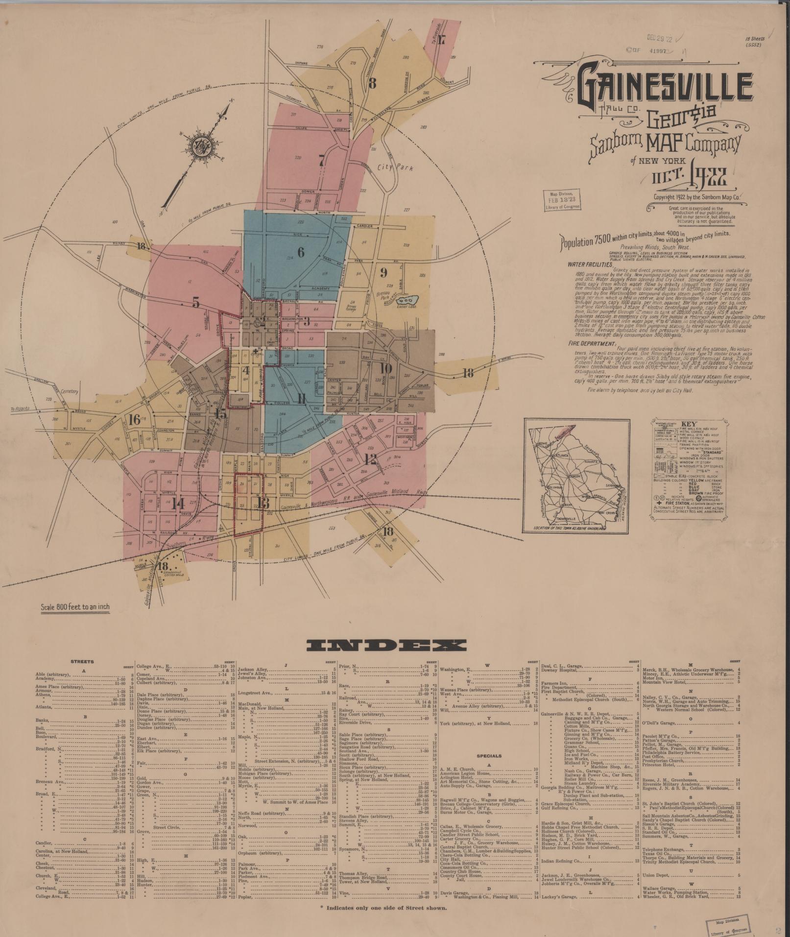 Sanborn Fire Insurance Map from Gainesville, Hall County, Georgia (1922), Sheet #0001 - Complete Map Set gallery image, historic Sanborn map, vintage wall art, Georgia Georgia