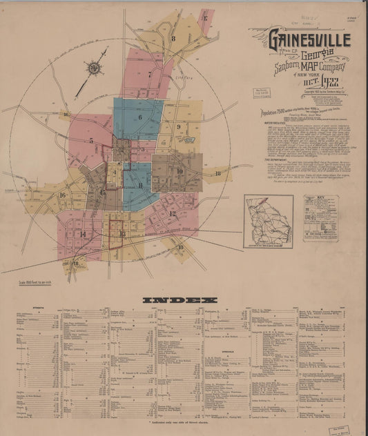 Sanborn Fire Insurance Map from Gainesville, Hall County, Georgia (1922), Sheet #0001 - Complete Map Set gallery image, historic Sanborn map, vintage wall art, Georgia Georgia