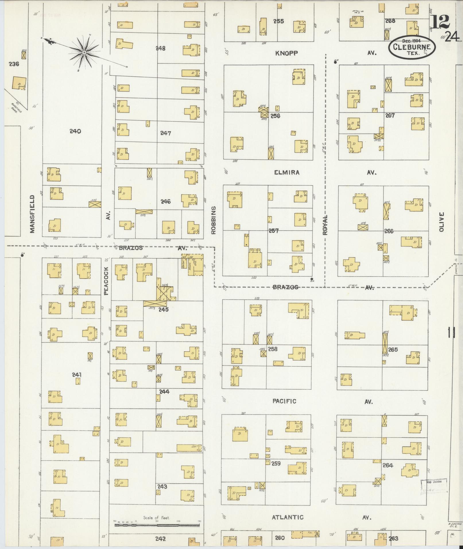 Sanborn Fire Insurance Map from Cleburne, Johnson County, Texas (1904), Sheet #0012 - Historic Sanborn Fire Insurance Map Print, vintage old map wall art, antique decor, genealogy gift, Texas Texas map