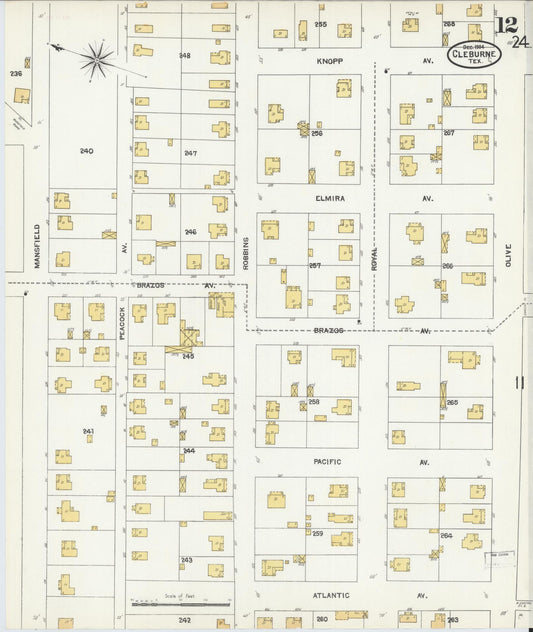 Sanborn Fire Insurance Map from Cleburne, Johnson County, Texas (1904), Sheet #0012 - Historic Sanborn Fire Insurance Map Print, vintage old map wall art, antique decor, genealogy gift, Texas Texas map