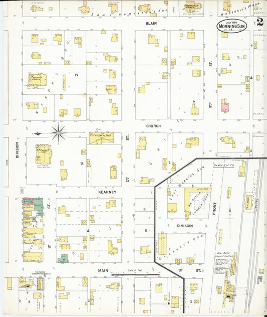 Sanborn Fire Insurance Map from Morning Sun, Louisa County, Iowa (1900), Sheet #0002 - Historic Sanborn Fire Insurance Map Print, vintage old map wall art