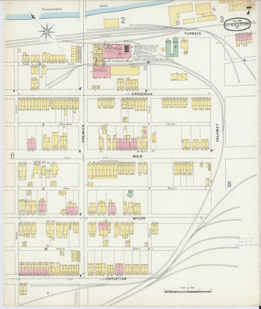 Sanborn Fire Insurance Map from Steelton, Dauphin County, Pennsylvania (1896), Sheet #0007 - Historic Sanborn Fire Insurance Map Print, vintage old map wall art, antique decor, genealogy gift, Pennsylvania Pennsylvania map