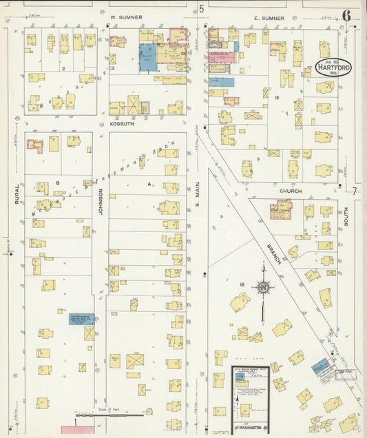 Sanborn Fire Insurance Map from Hartford, Washington County, Wisconsin (1913), Sheet #0006 - Historic Sanborn Fire Insurance Map Print, vintage old map wall art, antique decor, genealogy gift, Wisconsin Wisconsin map