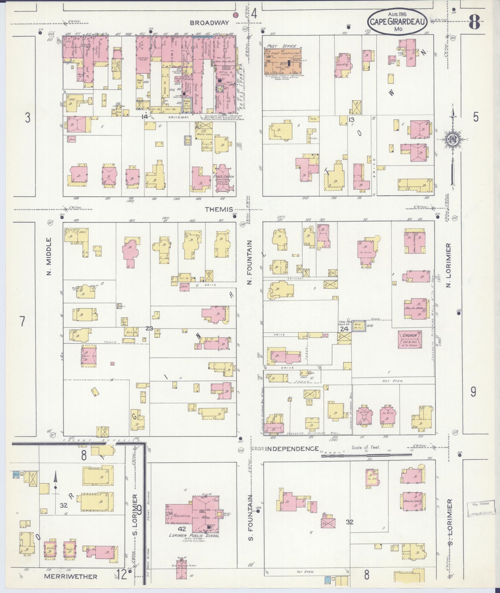 Sanborn Fire Insurance Map from Cape Girardeau, Cape Girardeau County, Missouri (1915), Sheet #0008 - Complete Map Set gallery image, historic Sanborn map, vintage wall art, Missouri Missouri