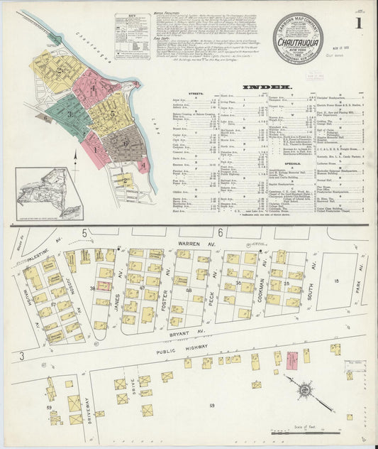 Sanborn Fire Insurance Map from Chautauqua, Chautauqua County, New York (1912), Sheet #0001 - Complete Map Set gallery image, historic Sanborn map, vintage wall art, New York New York