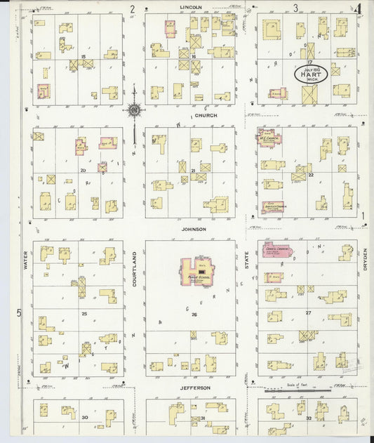 Sanborn Fire Insurance Map from Hart, Oceana County, Michigan (1910), Sheet #0004 - Historic Sanborn Fire Insurance Map Print, vintage old map wall art, antique decor, genealogy gift, Michigan Michigan map