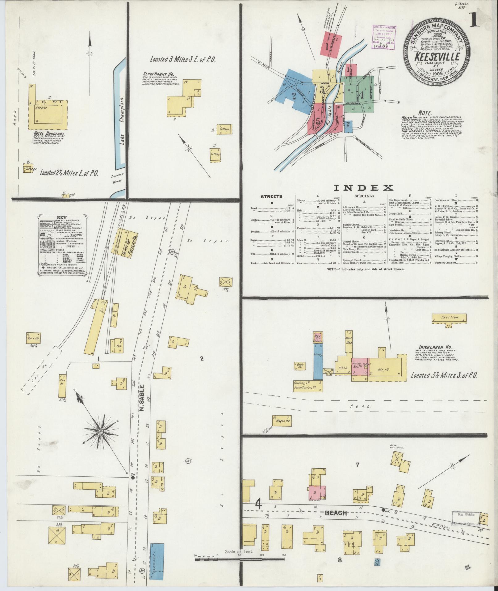 Sanborn Fire Insurance Map from Keeseville, Essex County, New York (1906), Sheet #0001 - Complete Map Set gallery image, historic Sanborn map, vintage wall art, New York New York