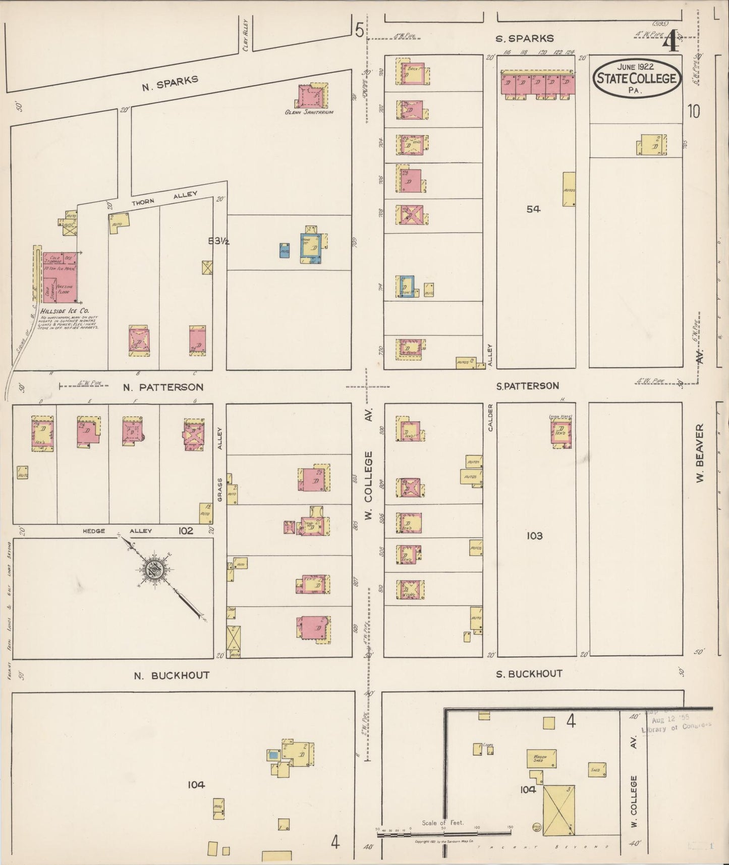 Sanborn Fire Insurance Map from State College, Centre County, Pennsylvania (1922), Sheet #0004 - Complete Map Set gallery image, historic Sanborn map, vintage wall art, Pennsylvania Pennsylvania