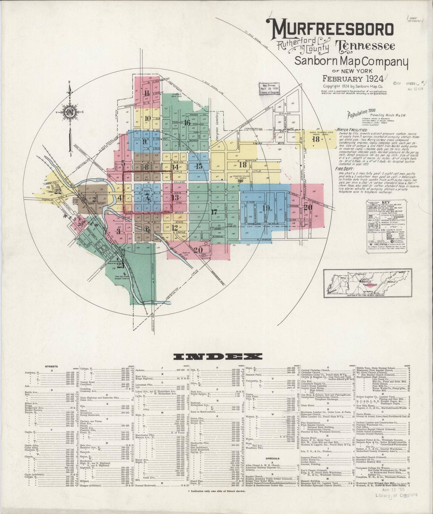 Sanborn Fire Insurance Map from Murfreesboro, Rutherford County, Tennessee. (1924) – Historic Sanborn Fire Insurance Map Print
