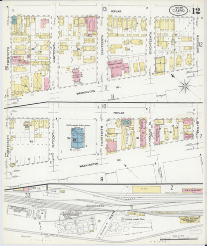 Sanborn Fire Insurance Map from Cairo, Alexander County, Illinois (1907), Sheet #0012 - Complete Map Set gallery image, historic Sanborn map, vintage wall art, Illinois Illinois