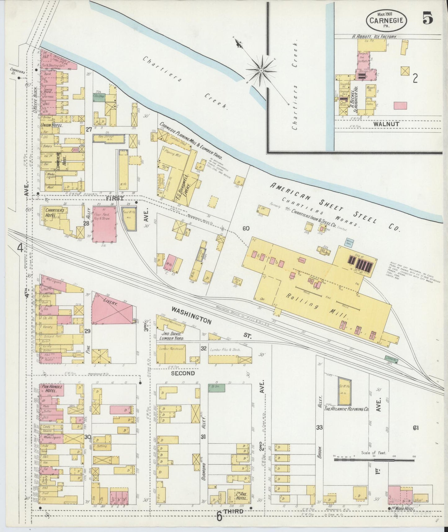 Sanborn Fire Insurance Map from Carnegie, Allegheny County, Pennsylvania (1901), Sheet #0005 - Historic Sanborn Fire Insurance Map Print, vintage old map wall art, antique decor, genealogy gift, Pennsylvania Pennsylvania map