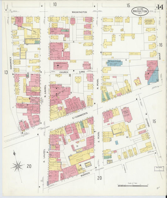 Sanborn Fire Insurance Map from Bridgeton, Cumberland County, New Jersey (1908), Sheet #0014 - Historic Sanborn Fire Insurance Map Print, vintage old map wall art, antique decor, genealogy gift, New Jersey New Jersey map