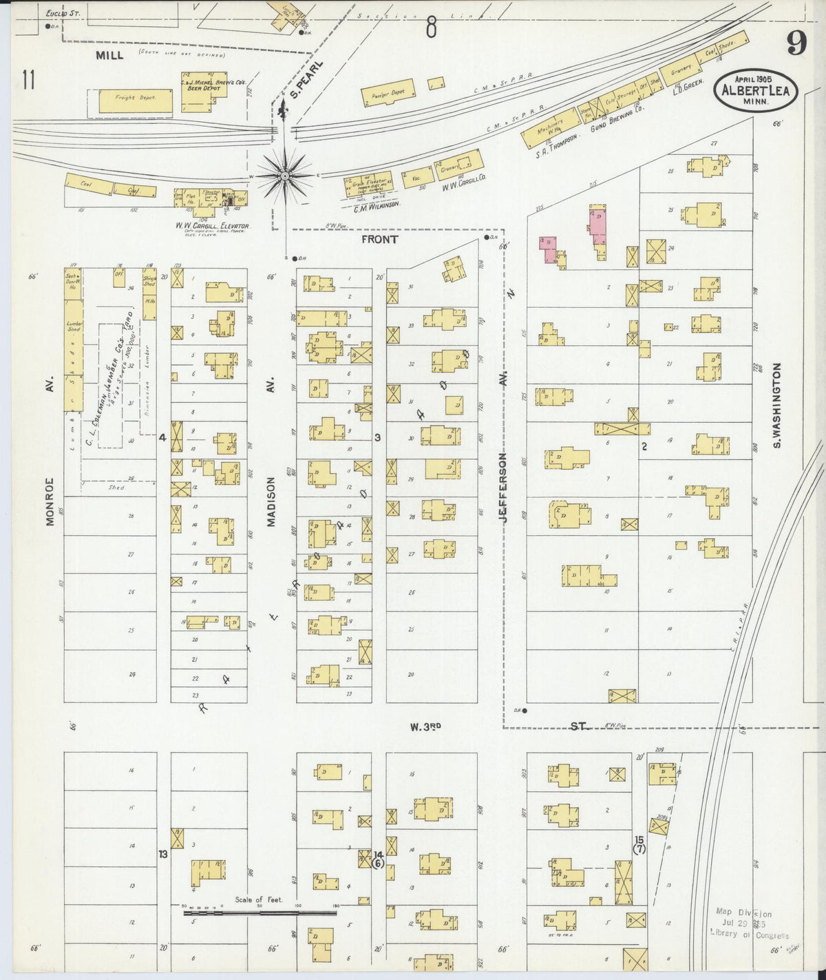 Sanborn Fire Insurance Map from Albert Lea, Freeborn County, Minnesota (1905), Sheet #0009 - Complete Map Set gallery image, historic Sanborn map, vintage wall art, Minnesota Minnesota