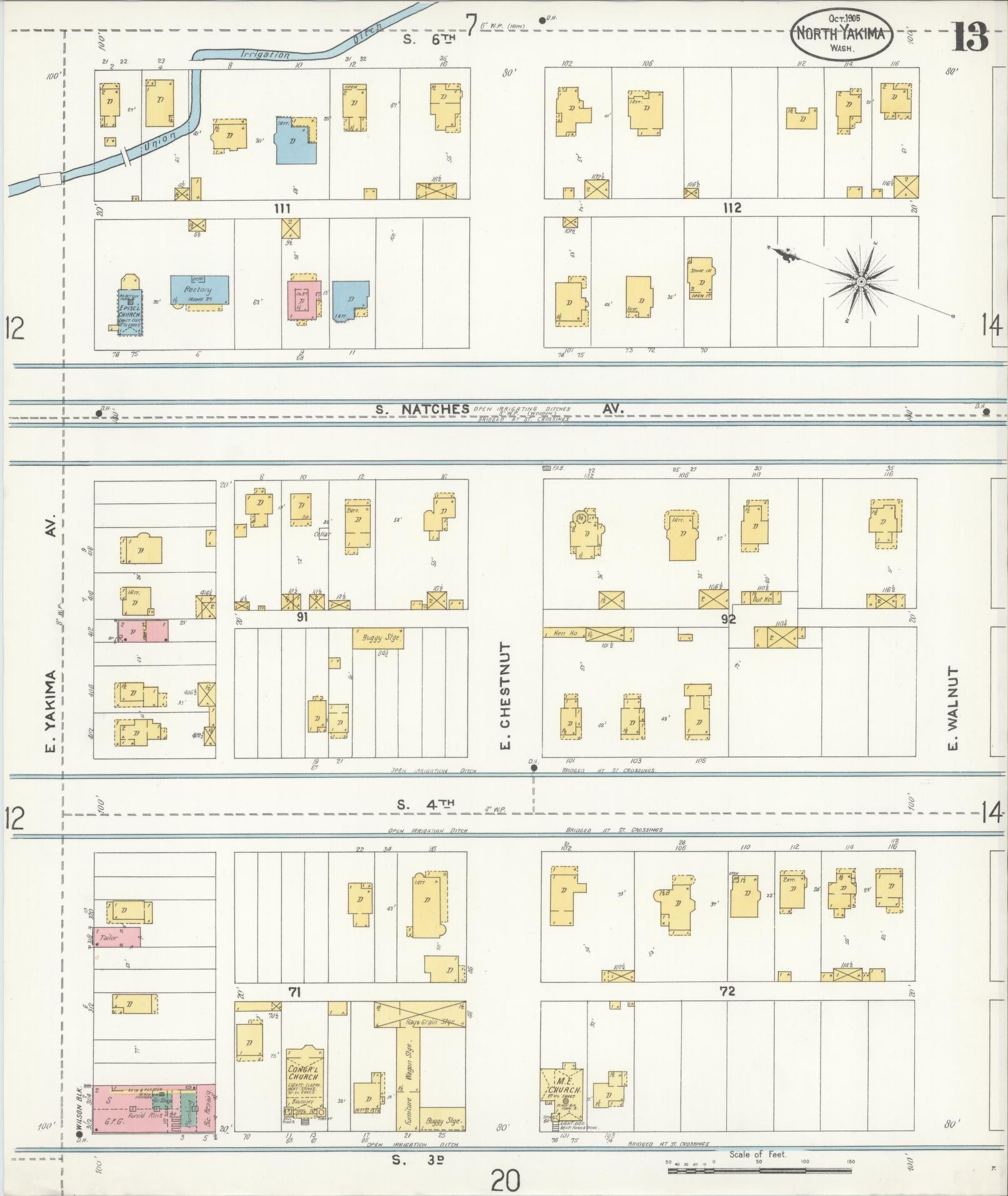 Sanborn Fire Insurance Map from North Yakima, Yakima County, Washington (1905), Sheet #0013 - Complete Map Set gallery image, historic Sanborn map, vintage wall art, Washington Washington