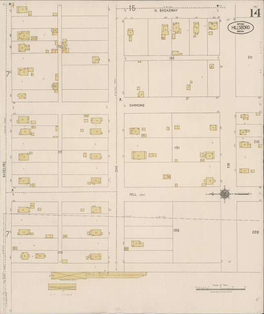 Sanborn Fire Insurance Map from Hillsboro, Washington County, Oregon (1921), Sheet #0014 - Historic Sanborn Fire Insurance Map Print, vintage old map wall art, antique decor, genealogy gift, Oregon Oregon map