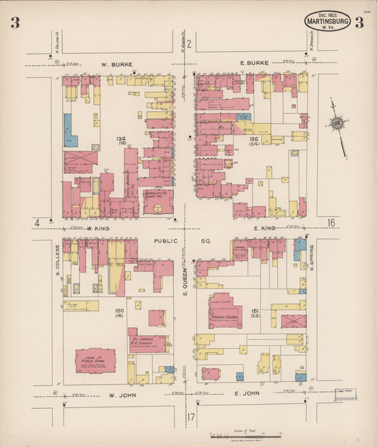 Sanborn Fire Insurance Map from Martinsburg, Berkeley County, West Virginia (1922), Sheet #0003 - Historic Sanborn Fire Insurance Map Print, vintage old map wall art, antique decor, genealogy gift, West Virginia West Virginia map