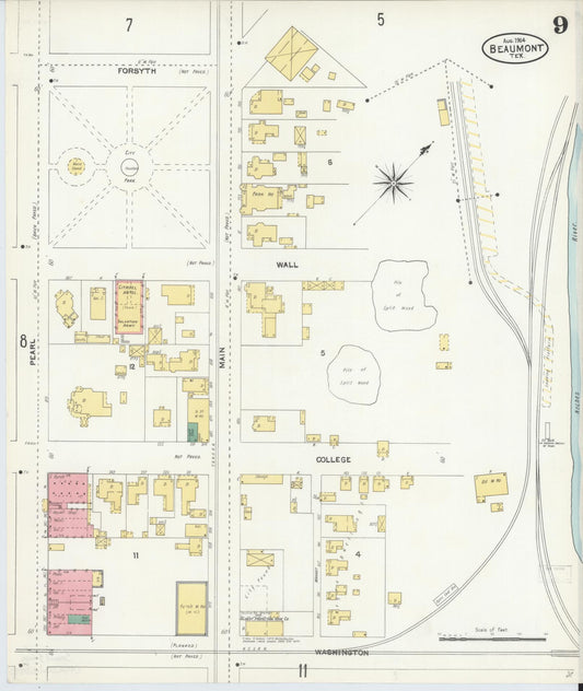 Sanborn Fire Insurance Map from Beaumont, Jefferson County, Texas (1904), Sheet #0009 - Historic Sanborn Fire Insurance Map Print, vintage old map wall art, antique decor, genealogy gift, Texas Texas map