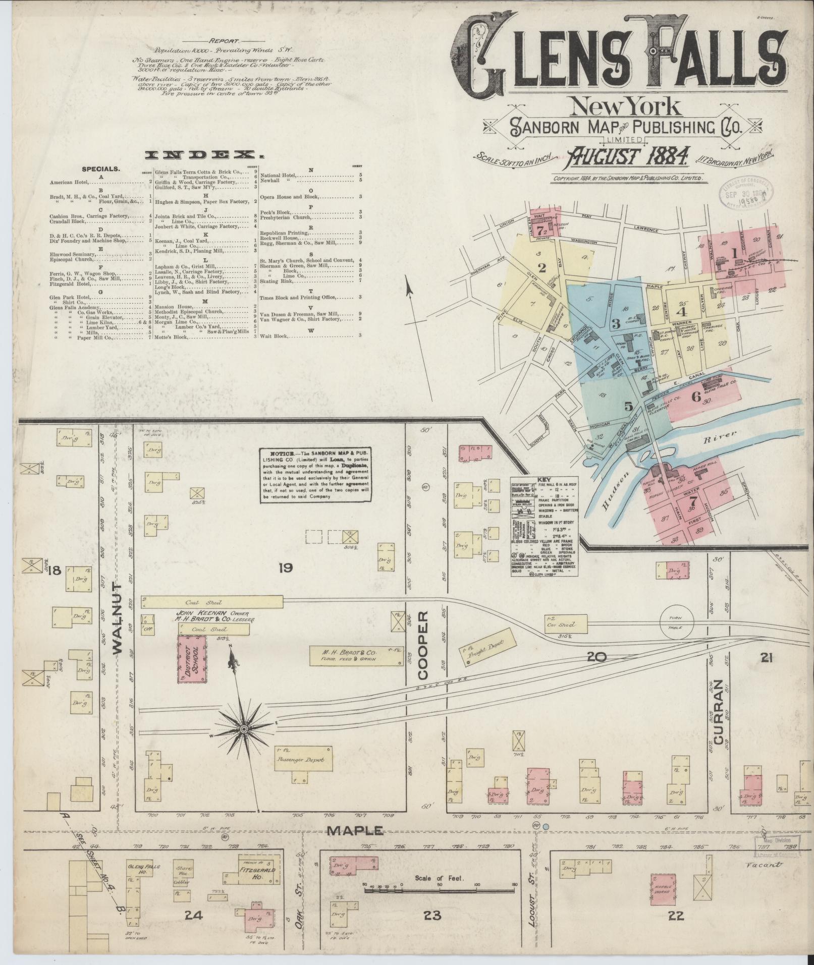 Sanborn Fire Insurance Map from Glens Falls, Warren County, New York. (1884) – Historic Sanborn Fire Insurance Map Print