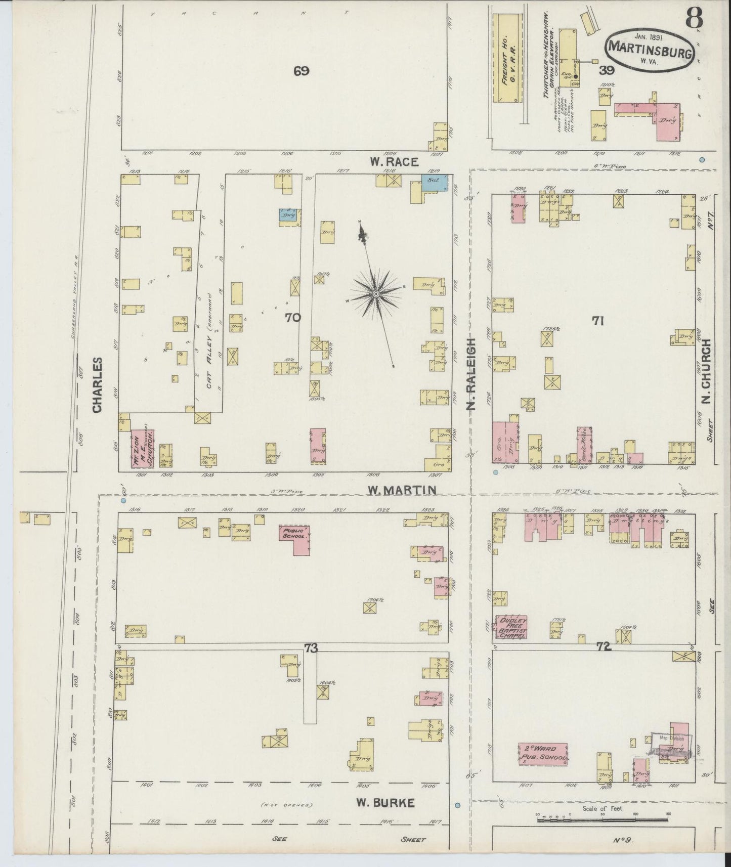 Sanborn Fire Insurance Map from Martinsburg, Berkeley County, West Virginia (1891), Sheet #0008 - Complete Map Set gallery image, historic Sanborn map, vintage wall art, West Virginia West Virginia