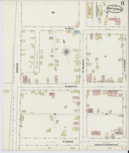 Sanborn Fire Insurance Map from Martinsburg, Berkeley County, West Virginia (1891), Sheet #0008 - Complete Map Set gallery image, historic Sanborn map, vintage wall art, West Virginia West Virginia
