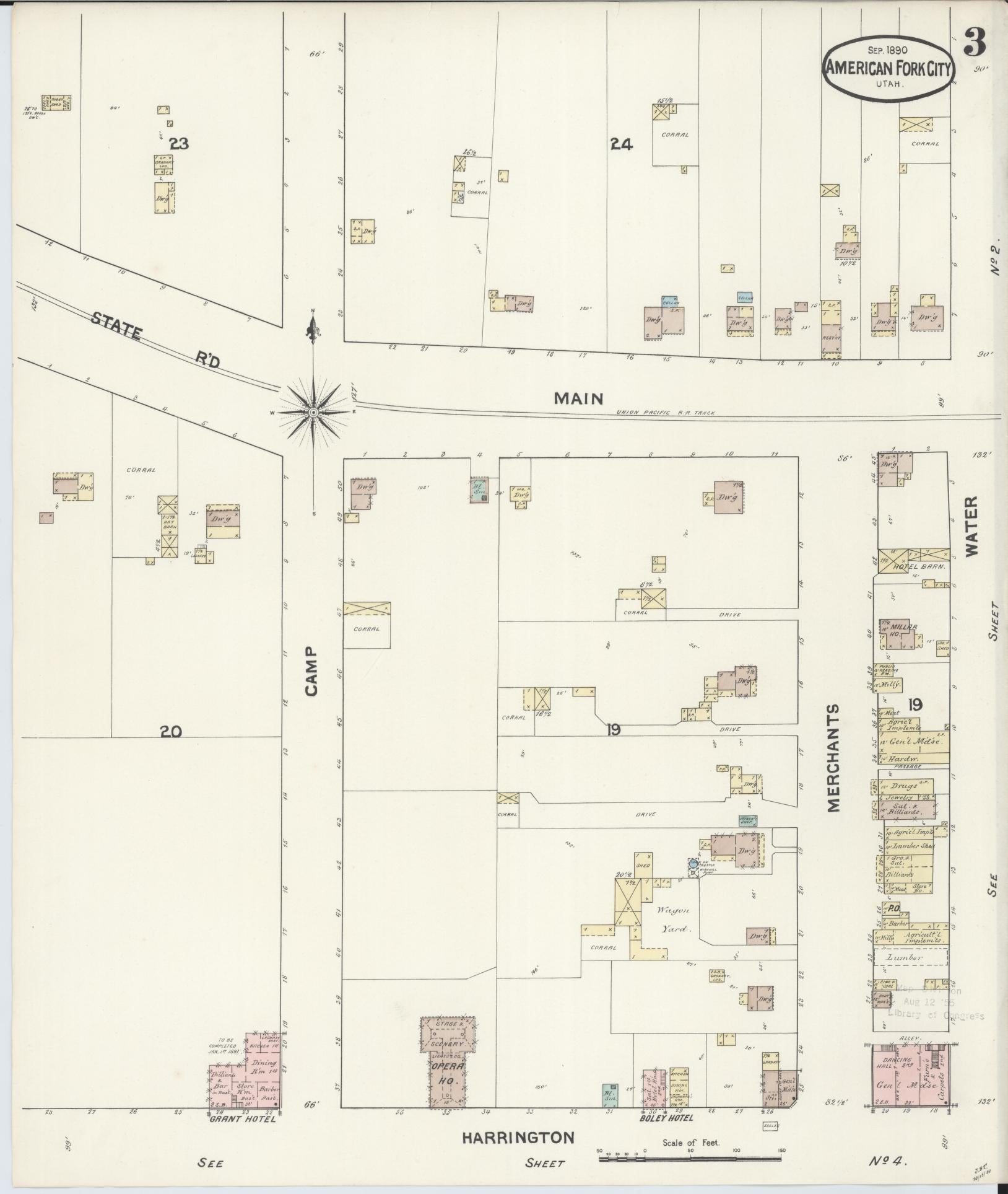 Sanborn Fire Insurance Map from American Fork, Utah County, Utah (1890), Sheet #0003 - Historic Sanborn Fire Insurance Map Print, vintage old map wall art, antique decor, genealogy gift, American Fork Utah map
