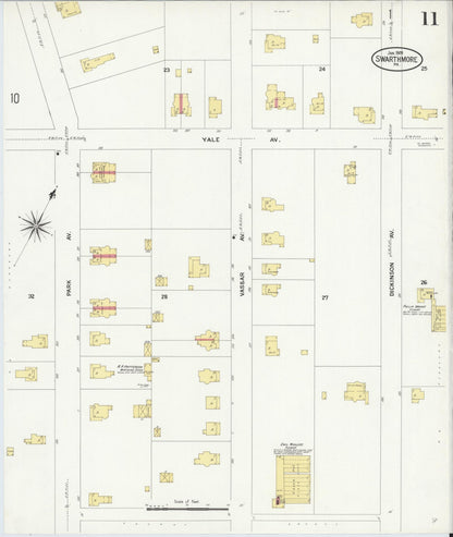Sanborn Fire Insurance Map from Swarthmore, Delaware County, Pennsylvania (1909), Sheet #0011 - Historic Sanborn Fire Insurance Map Print, vintage old map wall art, antique decor, genealogy gift, Pennsylvania Pennsylvania map
