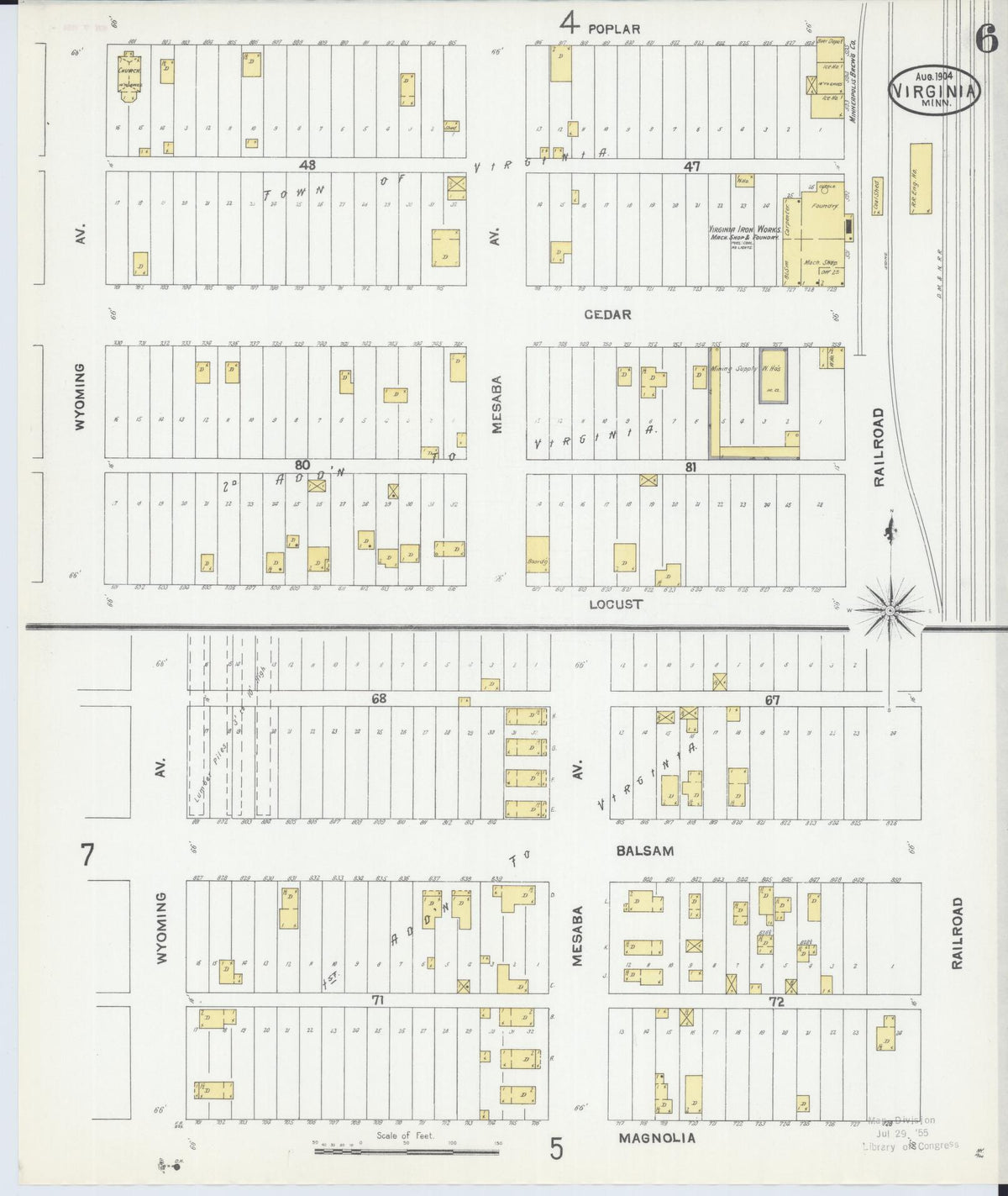 Sanborn Fire Insurance Map from Virginia, Saint Louis County, Minnesota (1904), Sheet #0006 - Historic Sanborn Fire Insurance Map Print, vintage old map wall art, antique decor, genealogy gift, Minnesota Minnesota map