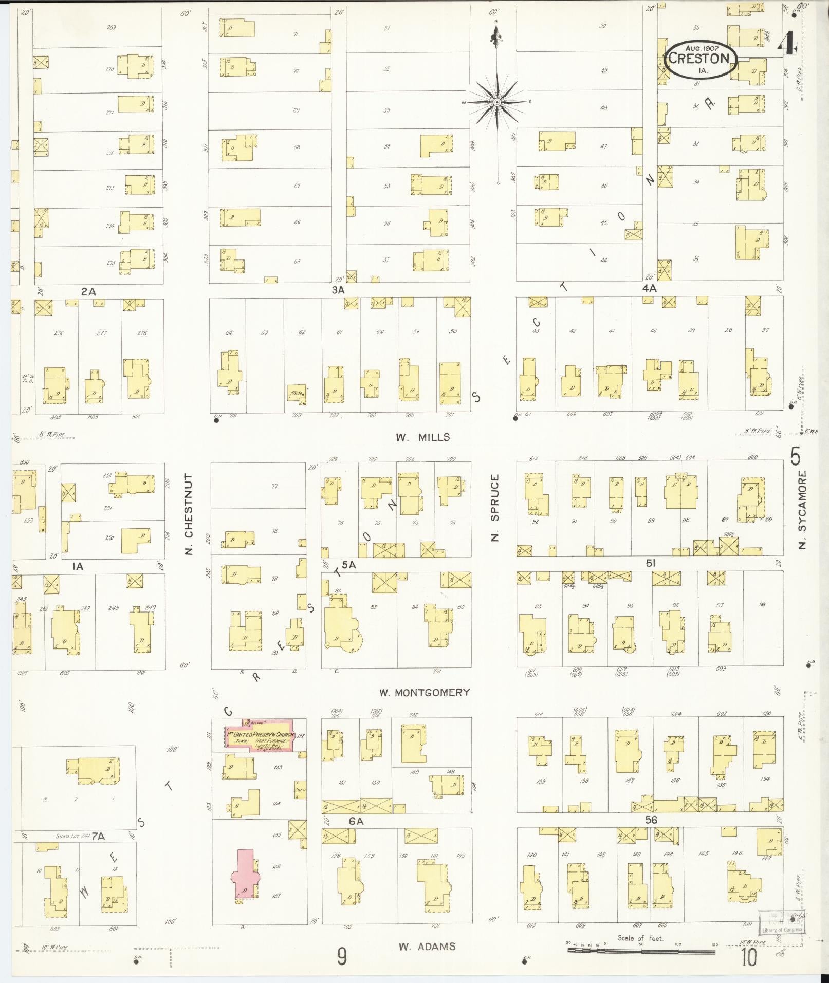 Sanborn Fire Insurance Map from Creston, Union County, Iowa (1907), Sheet #0004 - Historic Sanborn Fire Insurance Map Print, vintage old map wall art