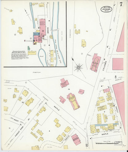 Sanborn Fire Insurance Map from Adams, Berkshire County, Massachusetts (1908), Sheet #0007 - Historic Sanborn Fire Insurance Map Print, vintage old map wall art, antique decor, genealogy gift, Massachusetts Massachusetts map