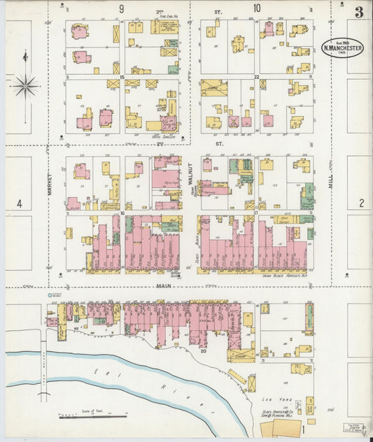 Sanborn Fire Insurance Map from North Manchester, Wabash County, Indiana (1900), Sheet #0003 - Historic Sanborn Fire Insurance Map Print, vintage old map wall art, antique decor, genealogy gift, Indiana Indiana map
