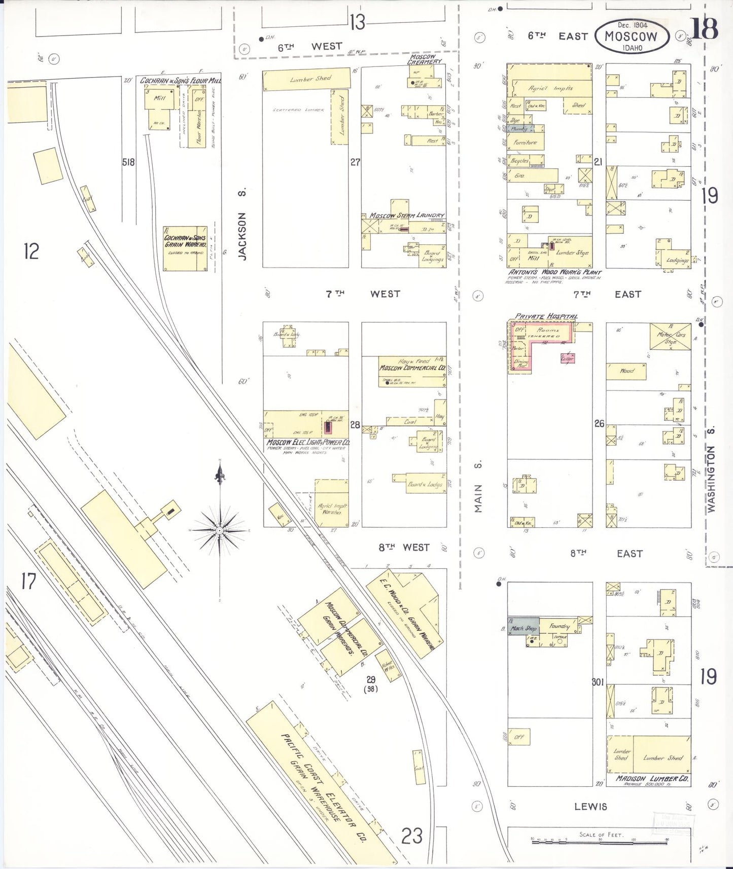 Sanborn Fire Insurance Map from Moscow, Latah County, Idaho (1904), Sheet #0018 - Historic Sanborn Fire Insurance Map Print, vintage old map wall art, antique decor, genealogy gift, Idaho Idaho map