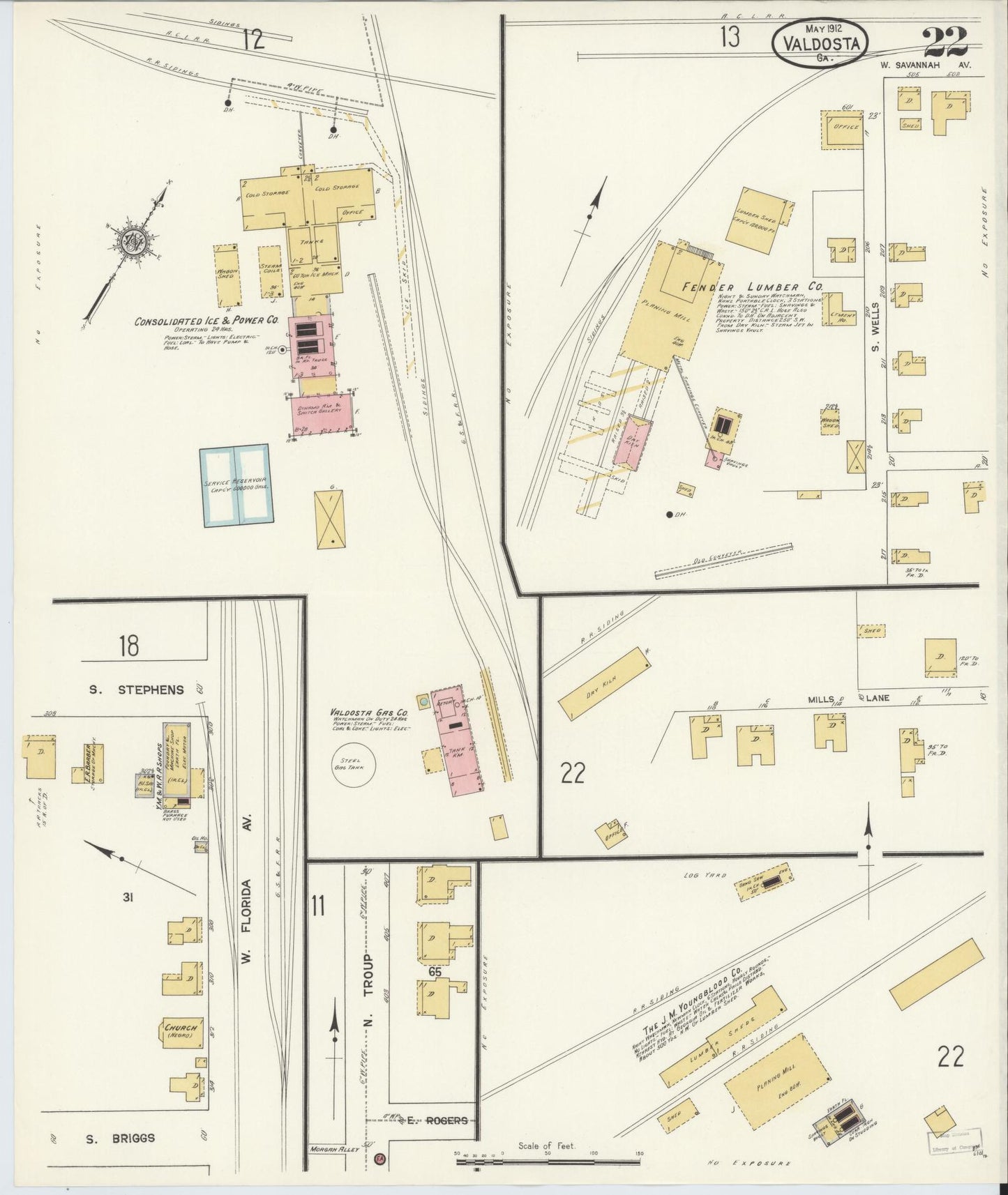 Sanborn Fire Insurance Map from Valdosta, Lowndes County, Georgia (1912), Sheet #0022 - Complete Map Set gallery image, historic Sanborn map, vintage wall art, Georgia Georgia