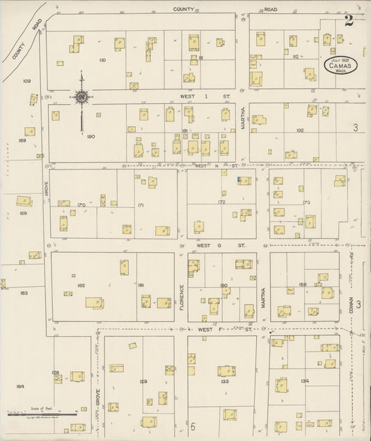 Sanborn Fire Insurance Map from Camas, Clark County, Washington (1922), Sheet #0002 - Historic Sanborn Fire Insurance Map Print, vintage old map wall art, antique decor, genealogy gift, Washington Washington map