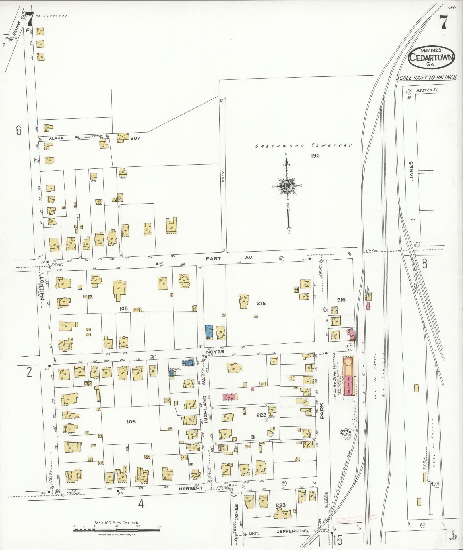 Sanborn Fire Insurance Map from Cedartown, Polk County, Georgia (1923), Sheet #0007 - Complete Map Set gallery image, historic Sanborn map, vintage wall art, Georgia Georgia