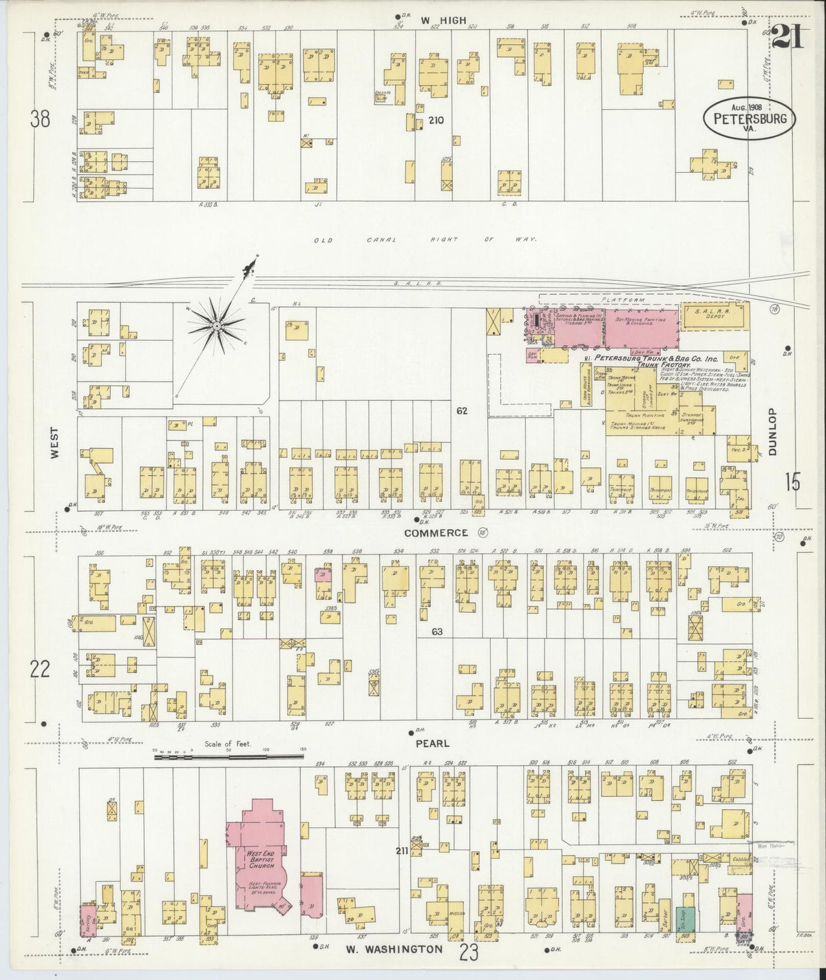 Sanborn Fire Insurance Map from Petersburg, Independent Cities, Virginia (1908), Sheet #0021 - Complete Map Set gallery image, historic Sanborn map, vintage wall art, Virginia Virginia