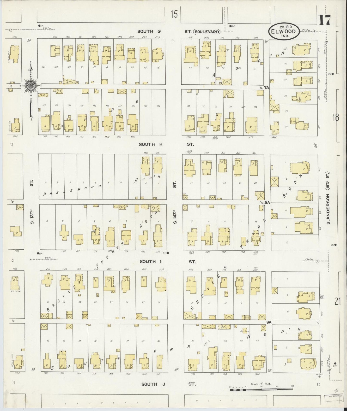 Sanborn Fire Insurance Map from Elwood, Madison County, Indiana (1910), Sheet #0017 - Historic Sanborn Fire Insurance Map Print, vintage old map wall art, antique decor, genealogy gift, Indiana Indiana map