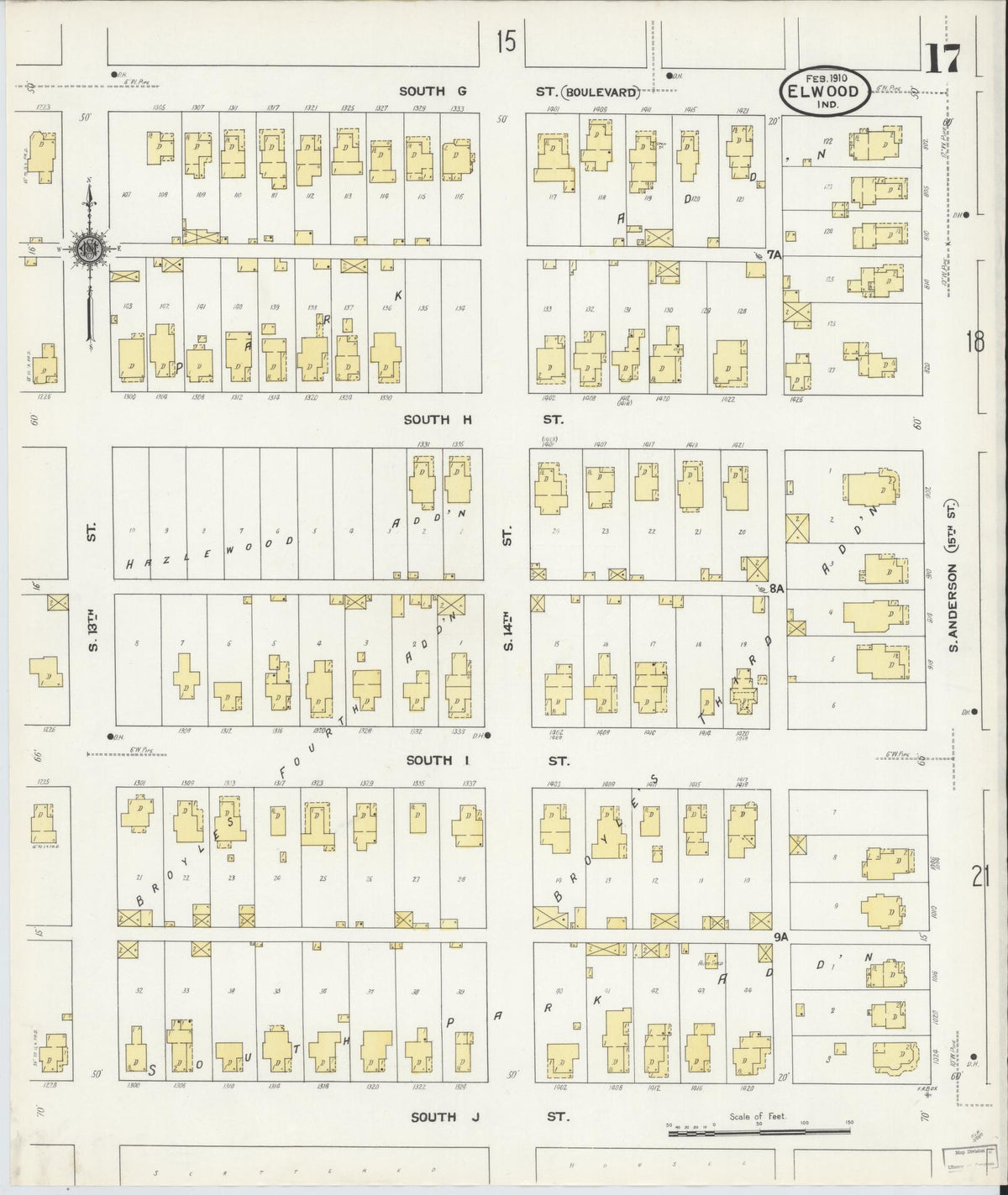 Sanborn Fire Insurance Map from Elwood, Madison County, Indiana (1910), Sheet #0017 - Historic Sanborn Fire Insurance Map Print, vintage old map wall art, antique decor, genealogy gift, Indiana Indiana map