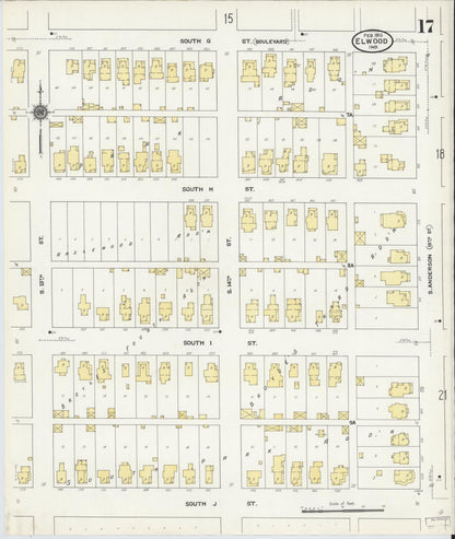 Sanborn Fire Insurance Map from Elwood, Madison County, Indiana (1910), Sheet #0017 - Historic Sanborn Fire Insurance Map Print, vintage old map wall art, antique decor, genealogy gift, Indiana Indiana map