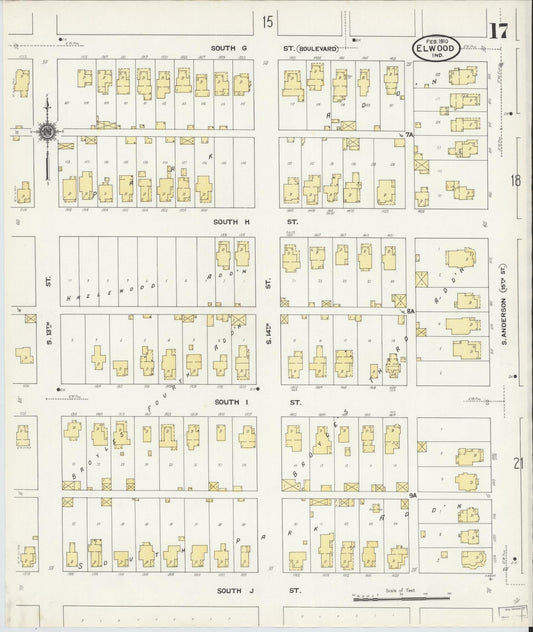Sanborn Fire Insurance Map from Elwood, Madison County, Indiana (1910), Sheet #0017 - Historic Sanborn Fire Insurance Map Print, vintage old map wall art, antique decor, genealogy gift, Indiana Indiana map