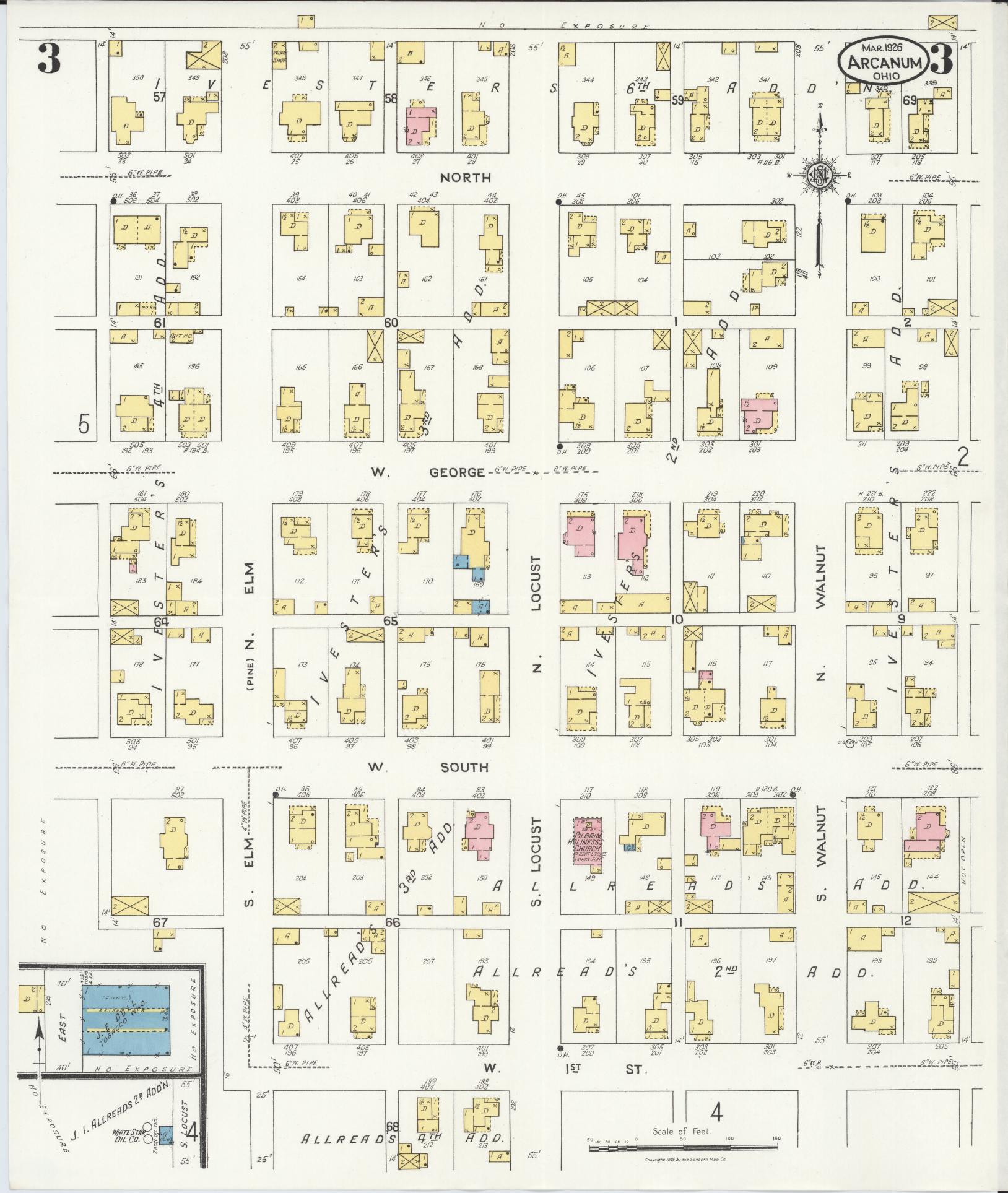 Sanborn Fire Insurance Map from Arcanum, Darke County, Ohio (1926), Sheet #0003 - Complete Map Set gallery image, historic Sanborn map, vintage wall art, Ohio Ohio