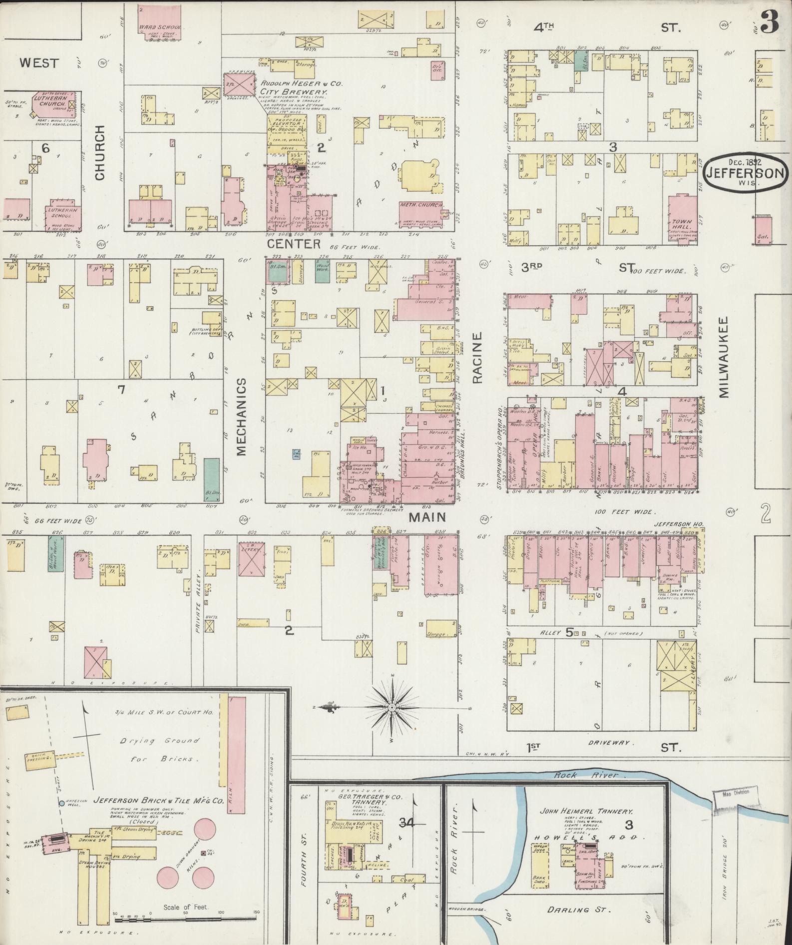 Sanborn Fire Insurance Map from Jefferson, Jefferson County, Wisconsin (1892), Sheet #0003 - Complete Map Set gallery image, historic Sanborn map, vintage wall art, Wisconsin Wisconsin