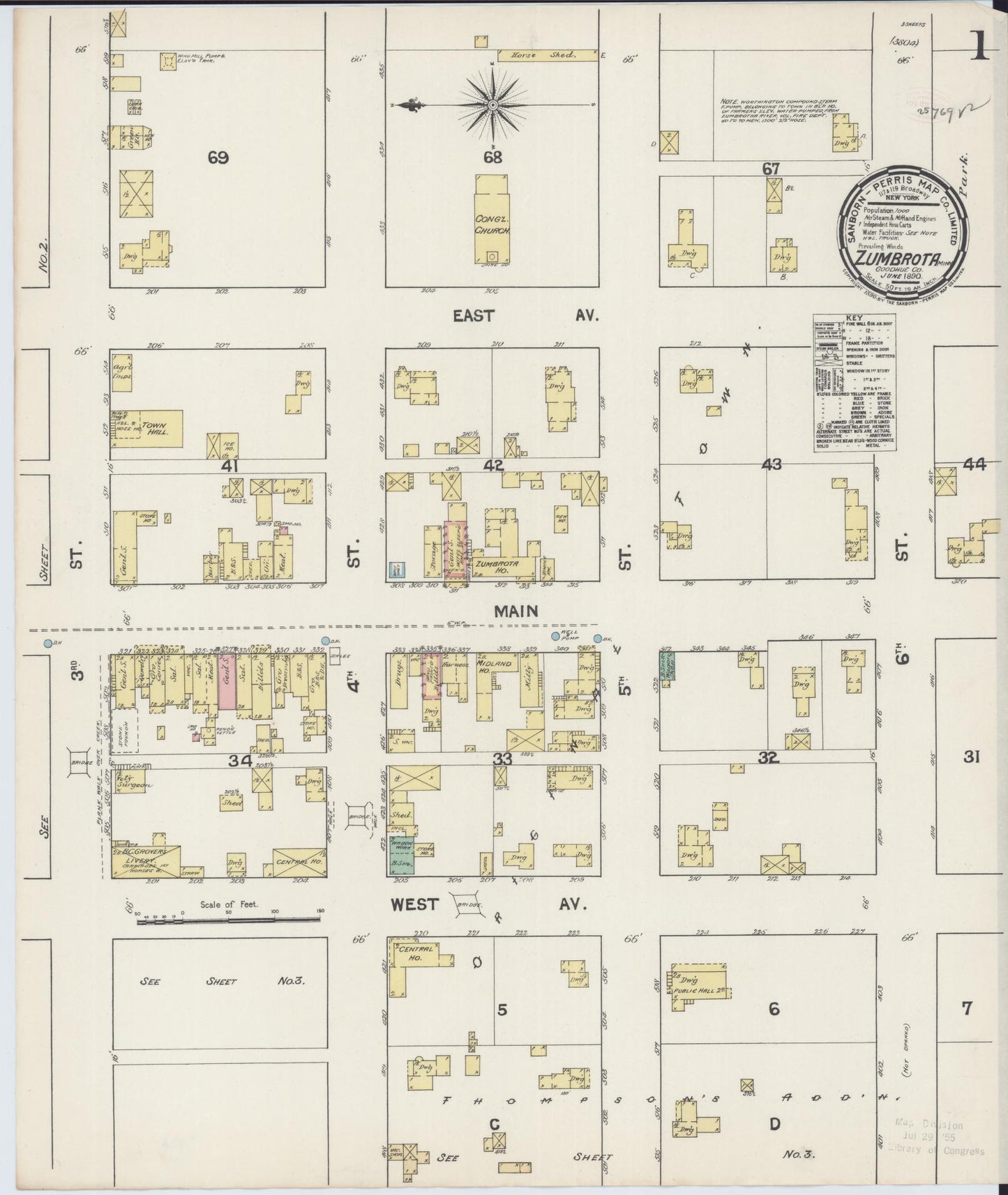 Sanborn Fire Insurance Map from Zumbrota, Goodhue County, Minnesota (1890), Sheet #0001 - Complete Map Set gallery image, historic Sanborn map, vintage wall art, Minnesota Minnesota
