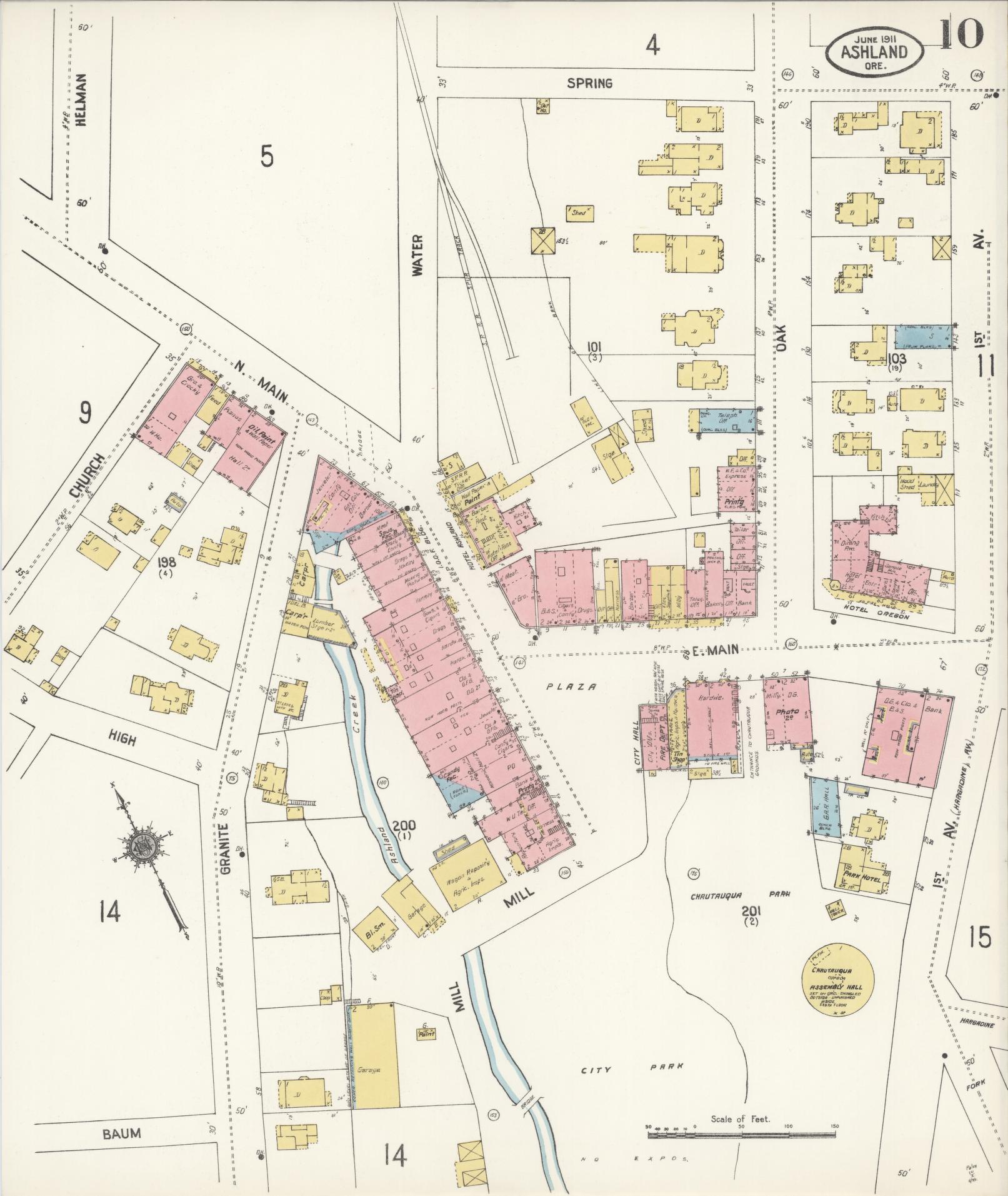 Sanborn Fire Insurance Map from Ashland, Jackson County, Oregon (1911), Sheet #0010 - Historic Sanborn Fire Insurance Map Print, vintage old map wall art, antique decor, genealogy gift, Oregon Oregon map
