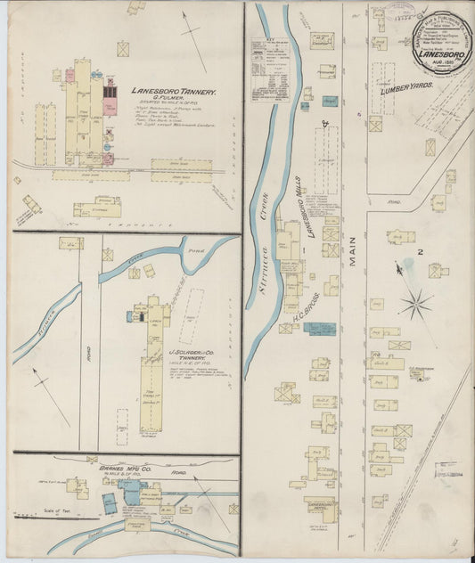 Sanborn Fire Insurance Map from Lanesboro, Susquehanna County, Pennsylvania (1885), Sheet #0001 - Historic Sanborn Fire Insurance Map Print, vintage old map wall art, antique decor, genealogy gift, Pennsylvania Pennsylvania map