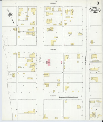 Sanborn Fire Insurance Map from Columbus, Hickman County, Kentucky (1910), Sheet #0003 - Complete Map Set gallery image, historic Sanborn map, vintage wall art, Kentucky Kentucky
